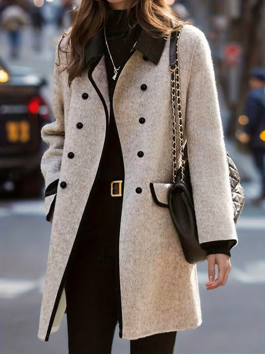 Women'S Fleece-Lined Coat, Double-Breasted Turn-Collar Warm Outerwear with Pockets for Outdoor Streetwear And Casual Attire, Winter Coat for Professional Women