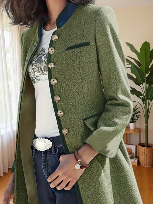 Casual Fashion Easy Retro Autumn Winter Warm Elegant Contrast Patchwork Mid-Length Coat Jacket, Suitable for Daily Commute And Versatile Dressing
