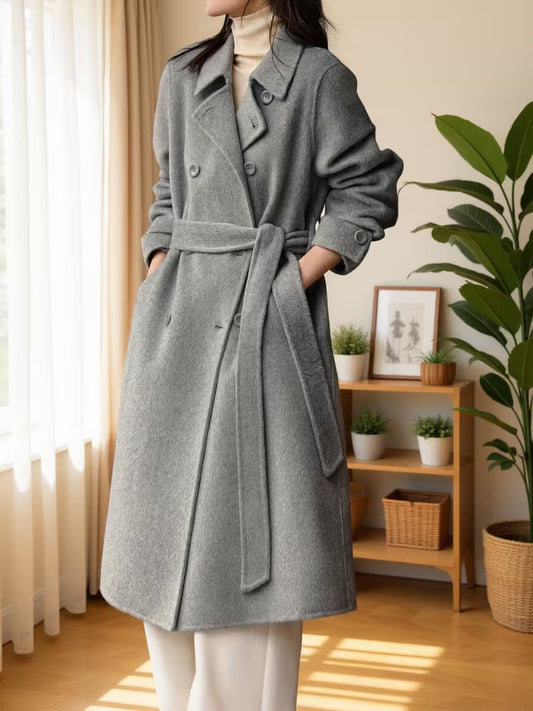 New Women'S Spring And Summer Coat[Includes Cashmere, Lyocell, Handmade Double-Faced Wool Coat] Casual Commuting Versatile Autumn And Winter New Belted Women'S Coat with Detachable Waist Belt for The Fall And Winter Season