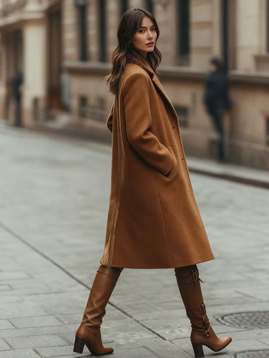 Women'S Fall Winter Fixed Single-Button Lapel Coat, Multi-Functional Long Sleeve Winter Jacket with Pockets - Long Sleeve Solid Color, Regular Fit for Autumn/Winter, Casual Outerwear | Structured Design. Suitable for Casual Outings