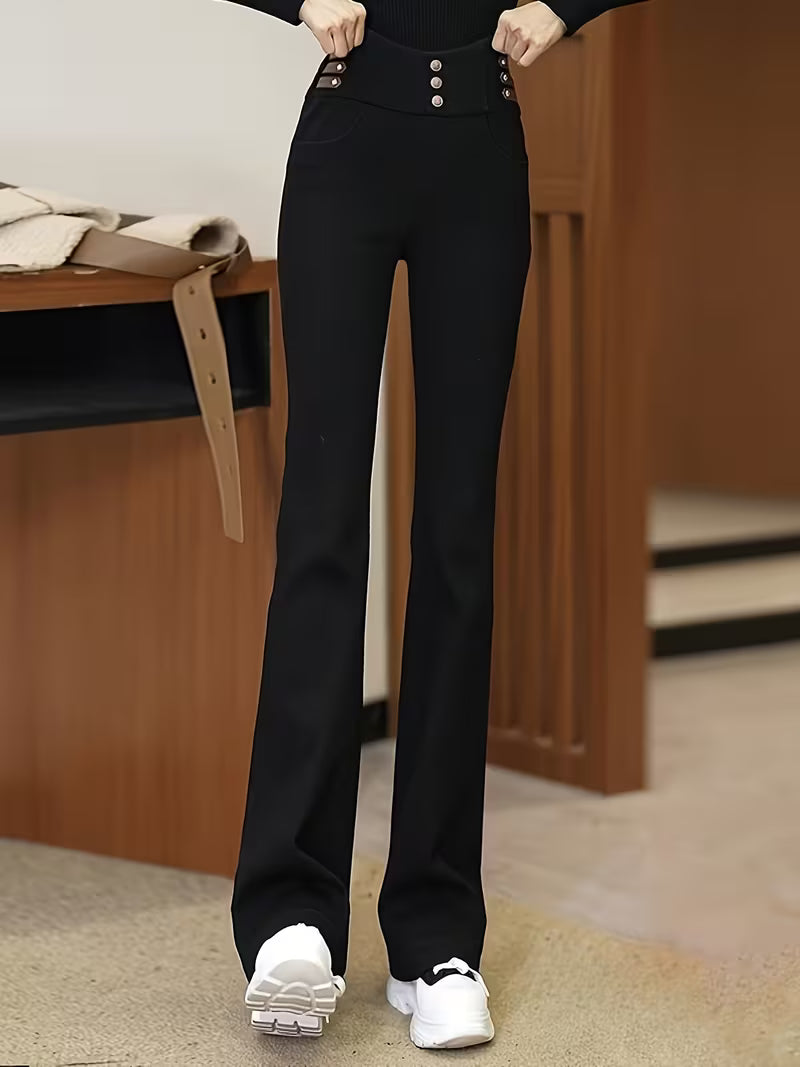 New 2025 High-Waisted Slim-Fit Black Flared Pants for Women, Designed to Be Flattering And Versatile