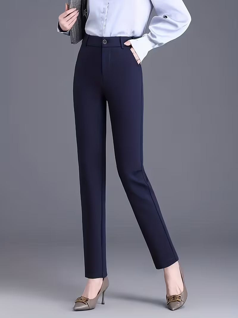 Women's High-Waist Straight-Leg Loose-Fit Professional Work Pants, Suitable for All Seasons, Stretchy, Stylish, and Versatile for Outer Wear, Can Be Worn with a Belt, Casual Work Pants