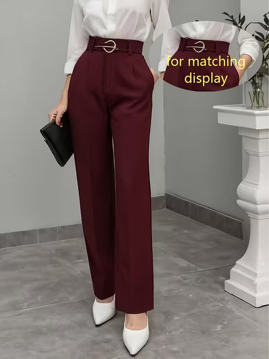 Women's Elegant Solid Color Straight-Leg Pants - Solid Color Trousers Suitable for, Casual & Dressy Outfits - Machine Washable Straight Leg Pants (No Stretch)