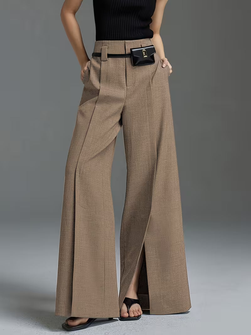 Women'S Spring Summer Fall New Elegant Front Leg Slit No- Waist Bag, Slight Stretch Breathable Fabric, Comfortable Versatile Trousers, Suitable for Commuting And Outdoor Wear