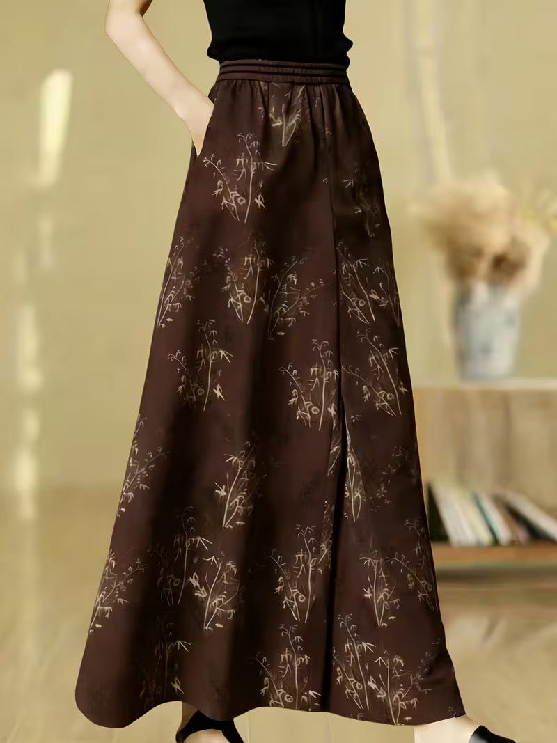 Thin Wide-Leg Pants Loose New Chinese Print Casual Pants for Women