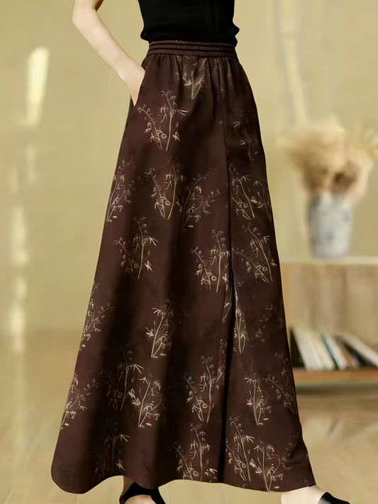 Thin Wide-Leg Pants Loose New Chinese Print Casual Pants for Women