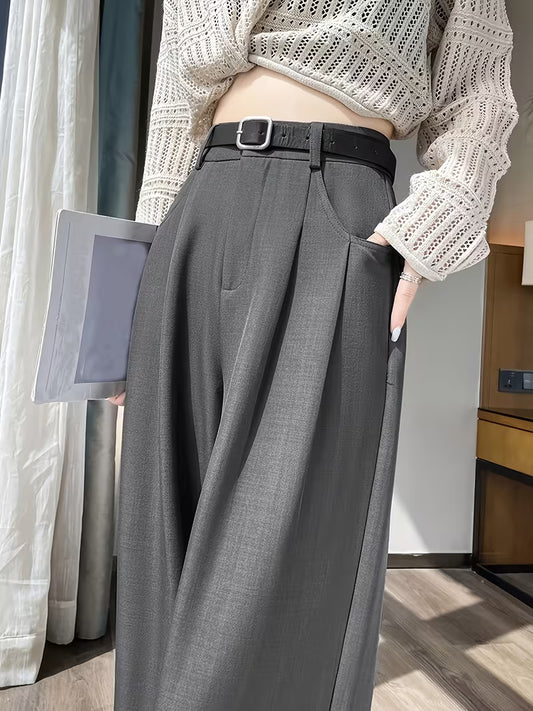 2026 New Women's Spring/Summer High-Waist Suit-Style Pants for Petite Figures, Draped Fit, Narrow Cut, Wide-Leg Trousers, Essential for Work, Belt-Free Option
