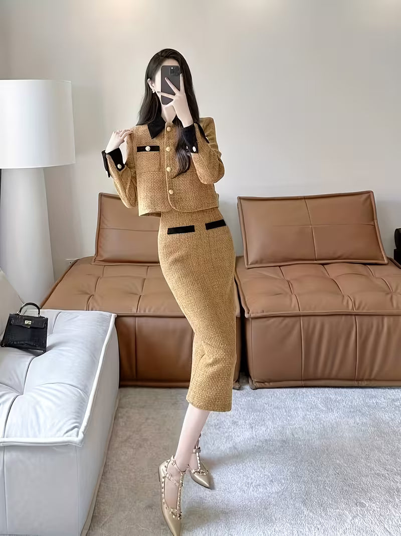 New Autumn/Winter French-Style Classic Elegant Quilted Padded 2pcs Set