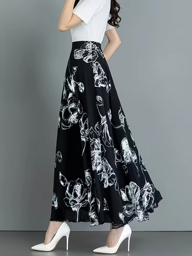 New Spring/Summer Women's Elegant Half-Length Skirt, Ladies' Commuter Maxi Skirt, Draped Casual Chic Apparel, High-Waist A-Line Temperament Long Skirt, Flared Skirt